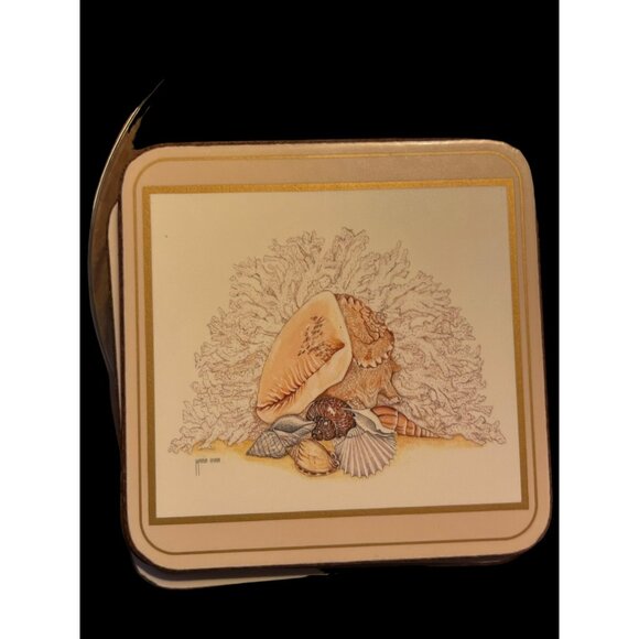 Set of 6 Pimpernel Coasters Shells Coastal Beach Ocean Maria Ryan Deluxe Finish - Picture 6 of 12
